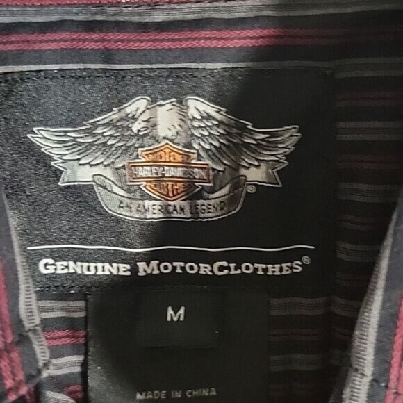 Harley-Davidson Mens Striped Button-Up Short Sleeve Shirt M  Genuine MotorClothe - Picture 3 of 6
